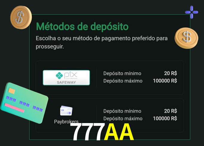 O cassino 777AA oferece uma grande variedade de métodos de pagamento
